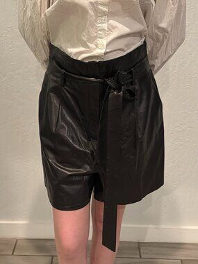 Milly light weight black genuine leather shorts
